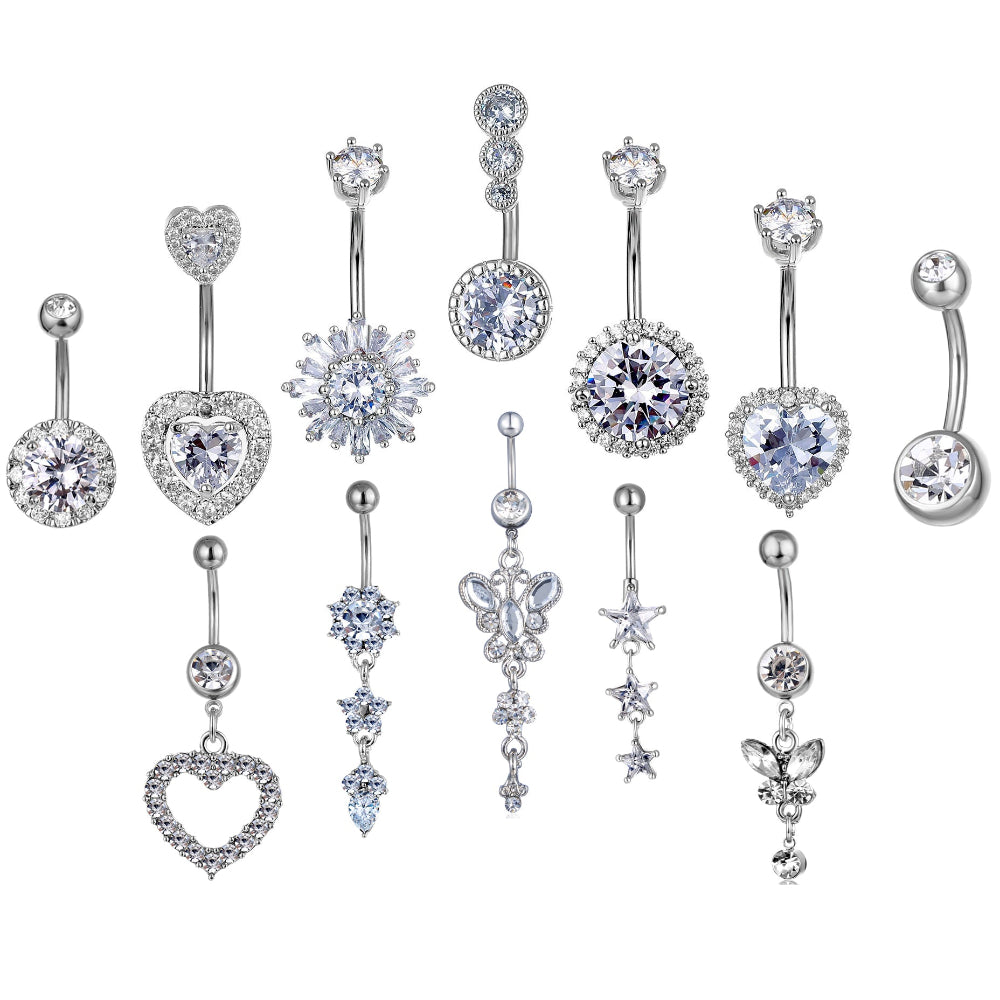 YYJFF 12 Pcs Belly Button Navel Rings Stainless Steel 14Ga 10mm For Women