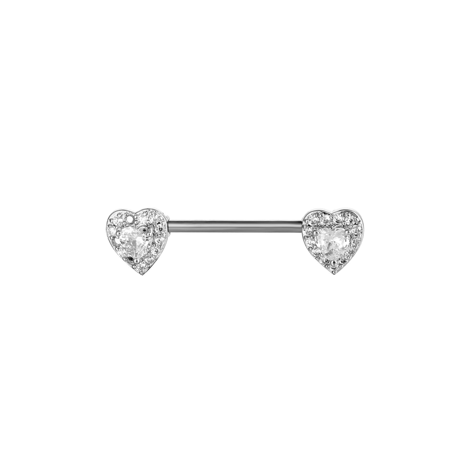YYJFF 28 Pcs Nipple Rings 14Ga 16mm Surgical Stainless Steel Zircon Copper Piercing Jewelry Tongue Rings Straight Barbells Length Heart Shape
