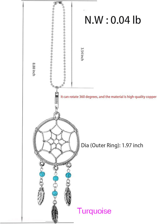 YYJFF Dream Catchers Car Charm Rotatable Handmade Pendant with Aqua. (Turquoise) Colors Beads