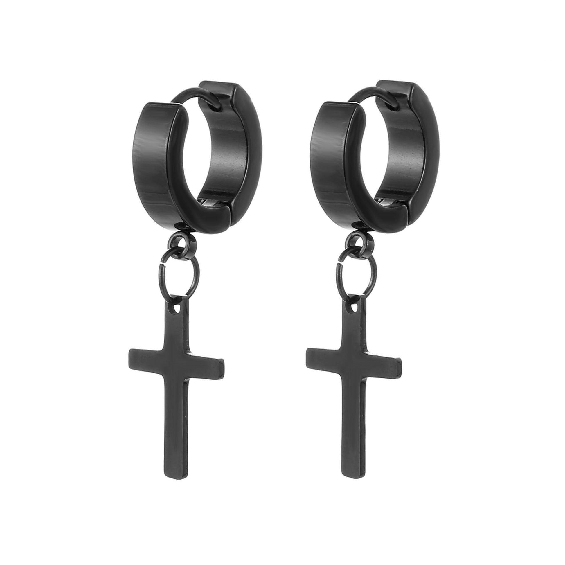 YYJFF 15 Pairs Black Earring For Men Cross Black for Men Women Earring Stud Stainless Steel