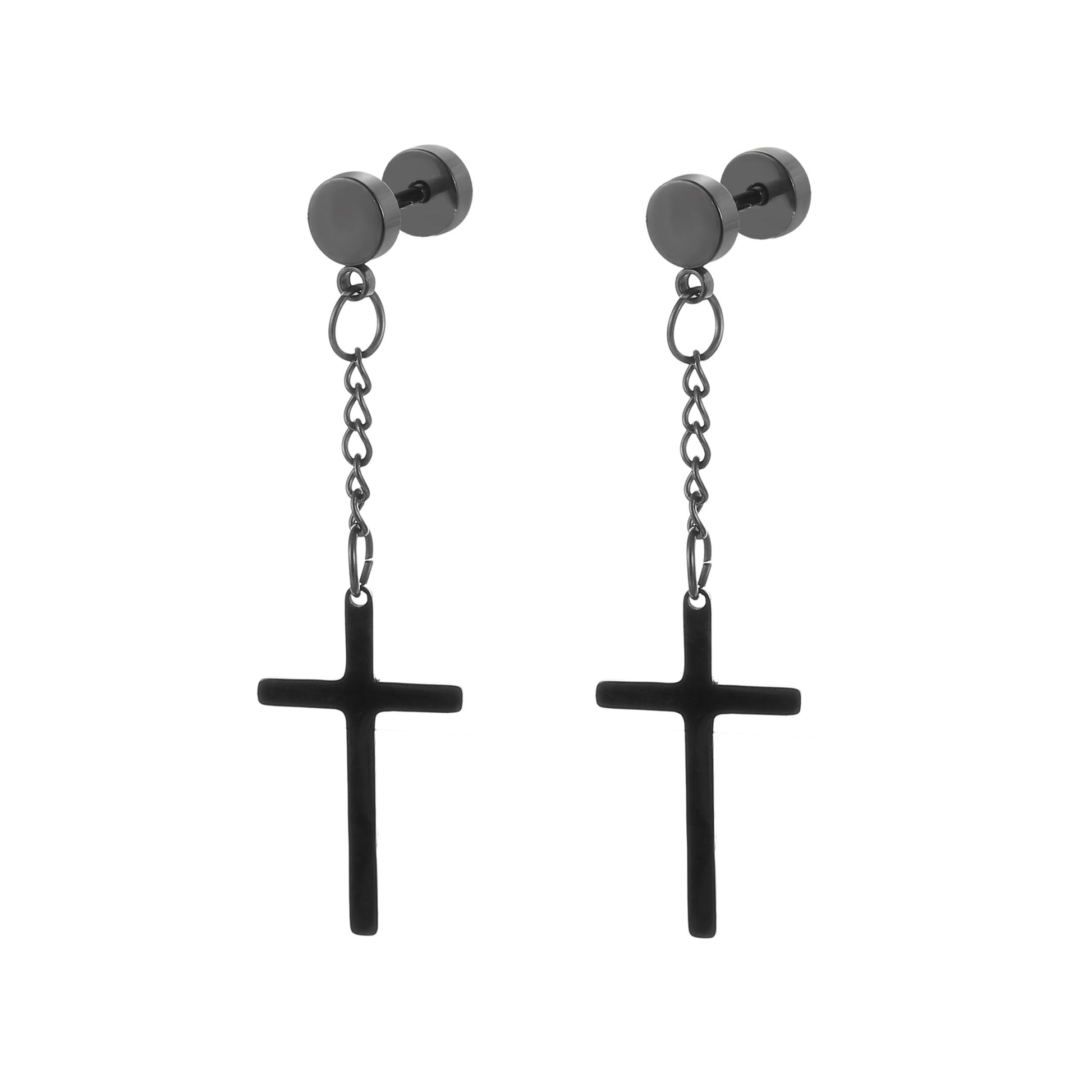 YYJFF 15 Pairs Black Earring For Men Cross Black for Men Women Earring Stud Stainless Steel