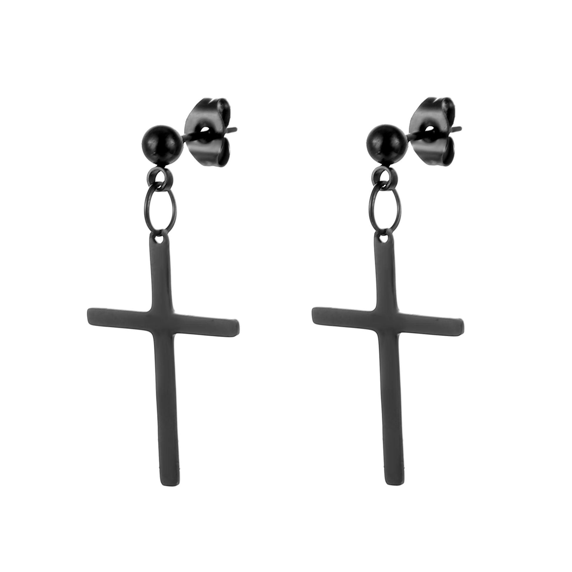 YYJFF 15 Pairs Black Earring For Men Cross Black for Men Women Earring Stud Stainless Steel