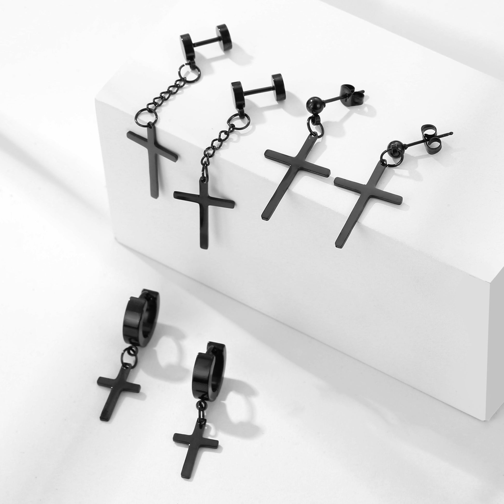 YYJFF 15 Pairs Black Earring For Men Cross Black for Men Women Earring Stud Stainless Steel